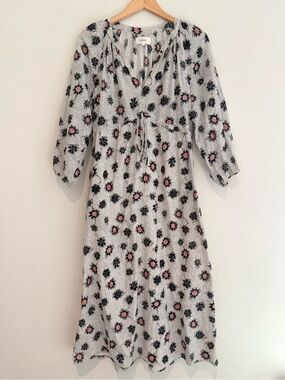 Xirena Liv Floral Dress Vneck 3/4 sleeves Empire detail 100% cotton Size Med